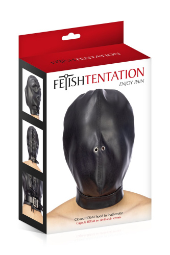 Fetish Tentation Closed BDSM hood in leatherette - Капюшон для БДСМ
