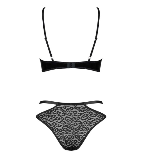 Obsessive Bagirela 2-pcs set - Комплект білизни з лаковими вставками (бюстгальтер та трусики) S/M (чорний) - купити в Києві, Україні