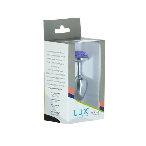 Lux Active Rose Anal Plug Purple - металлическая анальная пробка, 7.6х2.8 см (фиолетовый)