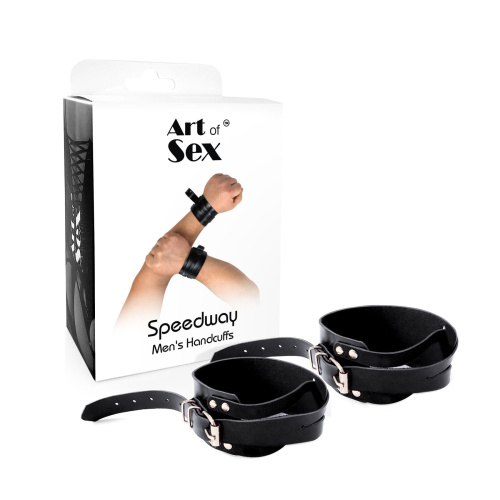 Мужские кожаные наручники Art of Sex - Man Handcuffs Speedway, XS-M