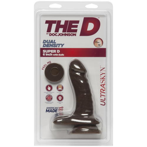 Doc Johnson The D - Super D - 6 Inch With Balls - фаллоимитатор, 16.5х3.8 см (коричневый)