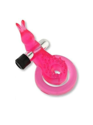 Seven Creations Cock & Ball Ring Rabbit - двойное виброкольцо с зайчиком, 9х1.5 см (розовый)