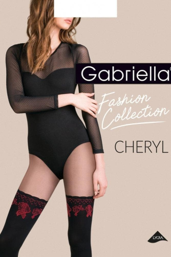 Gabriella Cheryl 60 den - Колготки с имитацией чулок и красными розами, 2 (чёрный с красным)