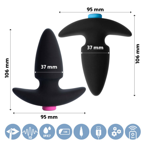 FeelzToys FunkyButts Remote Controlled Butt Plug - сет анальных пробок с вибрацией и дистанционным управлением, 12,5х3,7 см