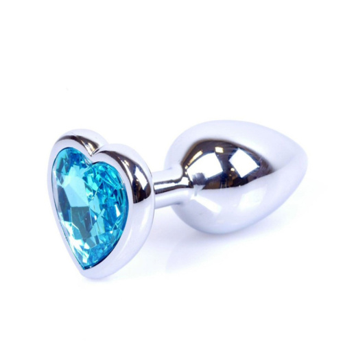 B-Series Jewellery Silver  Heart PLUG Light Blue - Анальная пробка с кристаллом, 7х2.7 см (голубой)