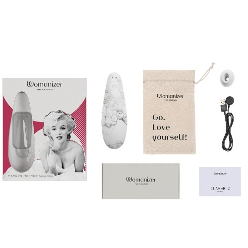 Womanizer Marilyn Monroe Classic 2 + Лубрикант 50 мл - Вакуумный стимулятор (белый мрамор)