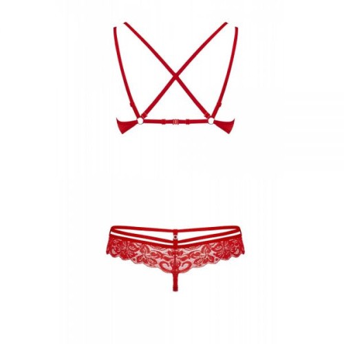 Obsessive 860-SET-3 set - кружевной эротический комплект, S/M (красный)