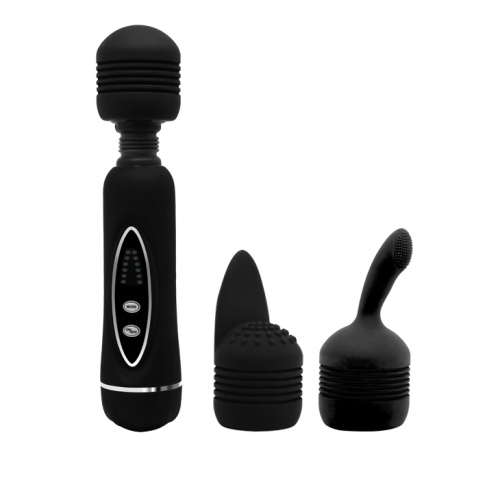 Baile Power Wand Black - Вибратор-микрофон с двумя насадками, 20х4.5 см (чёрный)