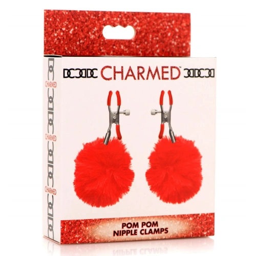 Charmed Pom Pom Nipple Clamps RED - Затискачі на соски (червоний) - купити в Києві, Україні
