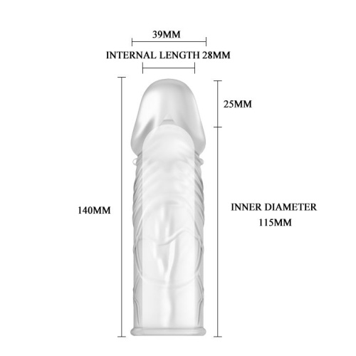 Насадка на член Super Silikon Penis Sleeve Clear, +5 см (прозорий) - купити в Києві, Україні