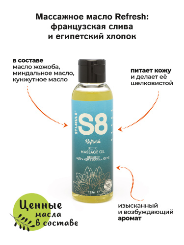 Stimul8 Massage Oil - Массажное масло, 125 мл (французская слива и египетский хлопок)