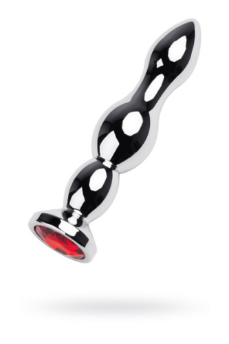TOYFA Metal Silver anal plug  -  серебристая анальная пробка с кристаллом, 13.5х3 см (красный)