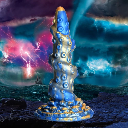 Creature Cocks Lord Kraken Tentacled Silicone Dildo - фантазийный фаллоимитатор Кракен, 21.1х5.1 (синий с золотым)