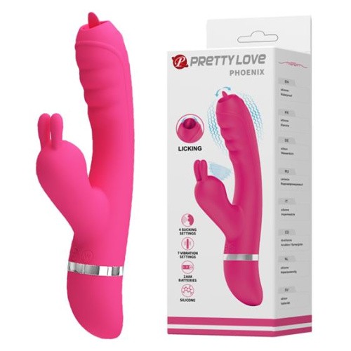 Pretty Love Phoenix Vibrator Pink - Вібратор-кролик з мембранним стимулятором та рухомим язичком, 20.2х3.3 см (рожевий) - купити в Києві, Україні