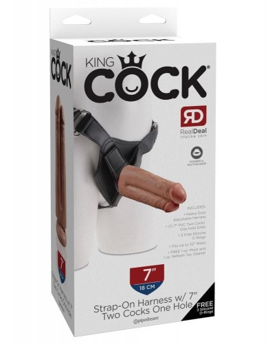 Pipdream Harness 7 Two Cocks One Hole - страпон с двойным фаллоимитатором, 17.8х4.5 см
