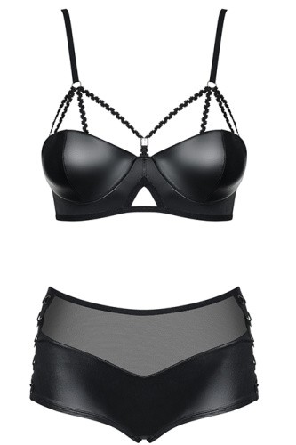 Obsessive Leatheria set - комплект сексуального белья, L/XL (чёрный)
