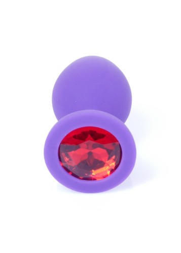 Boss Jewellery Purple Silicon Plug Medium Red Diamond - Анальная пробка с кристаллом, 8х3.5 см (фиолетовый с красным)