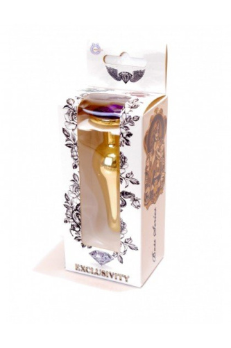 Boss Jewellery Gold Butt Plug Purple - Анальна пробка з кристалом, 9,5х3 см (фиолетовый)