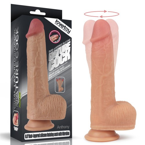 8.5" Dual Layer Silicone Rotating Nature Cock Anthony - Фаллоимитатор, 21,5 см (телесный)