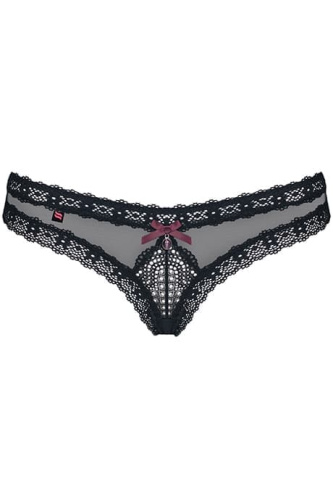 Obsessive 820-PAN-1 - Эротические трусики с кружевом и подвеской, L/XL (чёрный)