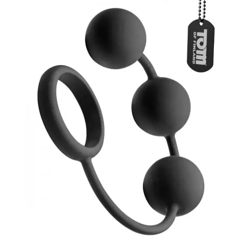 Tom of Finland Silicone Cock Ring with 3 Weighted Balls - силиконовые анальные шарики, 15.2х3.8 см