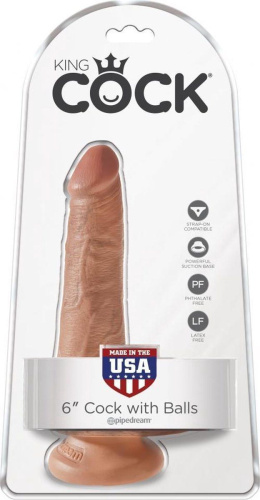 Pipedream King Cock 6" Cock with Balls - Фаллоимитатор, 17.8х3.8 см (светло-коричневый)