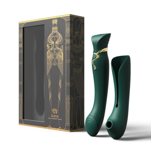 Zalo Queen Set Pulse Wave Clit Stim - Премиальный вибратор для клитора с насадкой для вакуумной стимуляции, 21.6х3.5 см (изумрудный)