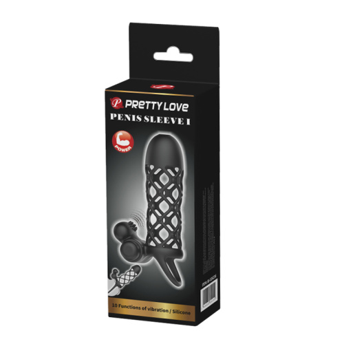 Pretty Love Vibro Penis Sleeve Black I - Насадка на член, 13.5х3.6 см - купити в Києві, Україні