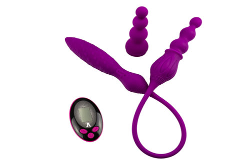 Adrien Lastic AD-2X - Вибратор двусторонний с пультом LRS, 58.5х3.2 см (фиолетовый)