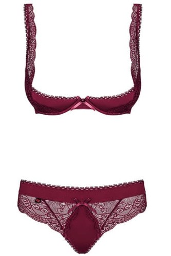 Obsessive Miamor set - Комплект кружевного белья: бюст и стринги, L/XL (бордовый)
