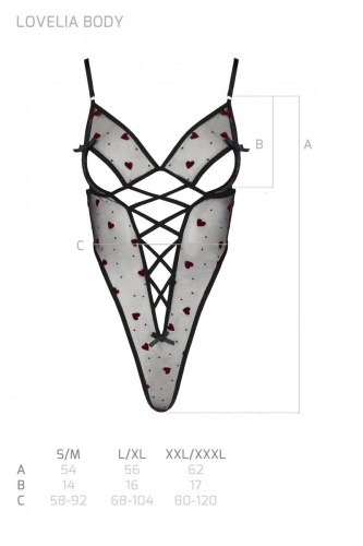 Passion Lovelia Body - соблазнительное боди с сердечками, XXL/XXXL (чёрный)
