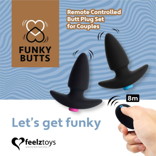 FeelzToys FunkyButts Remote Controlled Butt Plug - сет анальных пробок с вибрацией и дистанционным управлением, 12,5х3,7 см