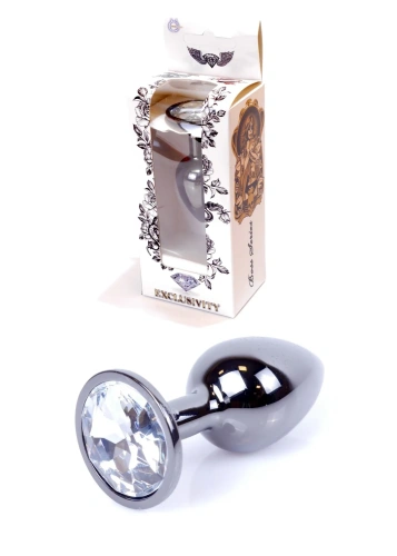 Металева анальна пробка із кристалом Boss Jewellery Dark Silver - купити в Києві, Україні