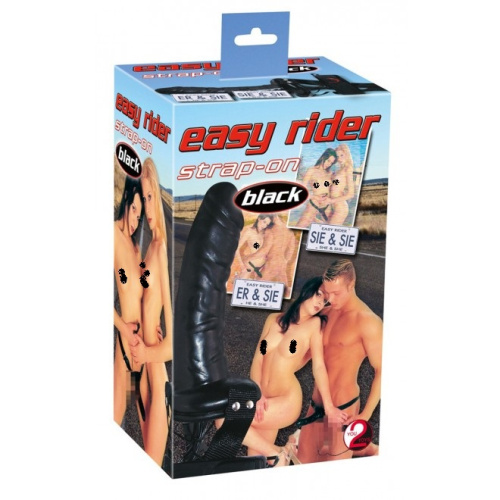 Orion Easy Rider Strap On Black - Красивый чёрный страпон с вибрацией, 16х4.5 см