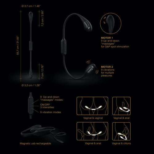 Dorcel Dual Explorer вибратор на гибкой сцепке со стимуляцией пальчиком, (черный)