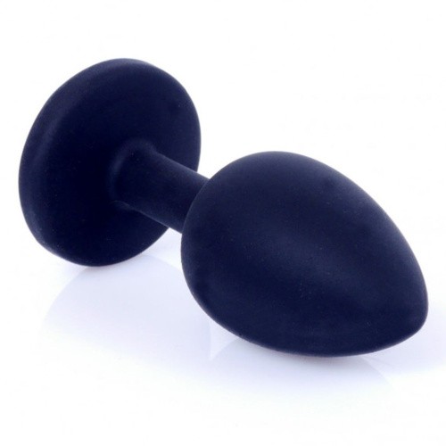 Boss Silikon Plug Jewellery Black Small - Анальная пробка с кристаллом, 8х3.5 см (черный с розовым)