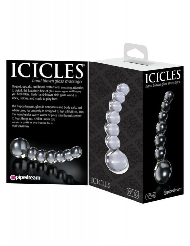 Icicles No 66 - стеклянная анальная цепочка, 9х3см (прозрачный)