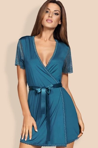 Obsessive Miamor robe - эротический пеньюар, L/XL (бирюзовый)