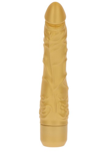 Get Real Gold Dicker Slim Vibrator - Вибратор на батарейках, 16х4.7 см (золотистый)