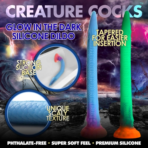 Creature Cocks Makara Glow-in-the-Dark Snake Dildo - фантазийный анальный стимулятор, 46.4х5.1 см (разноцветный)
