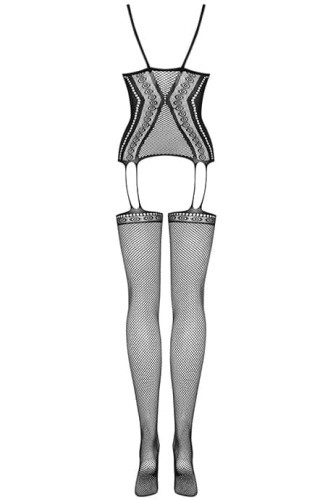 Obsessive F227 - Бодистокинг с имитацией корсета, S-L (чёрный)