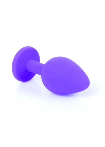 Boss Jewellery Purple Silicon Plug Medium Red Diamond - Анальная пробка с кристаллом, 8х3.5 см (фиолетовый с красным)