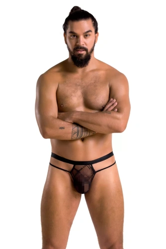 Passion - 029 THONG COLLIN black - Сексуальные мужские стринги, L/XL