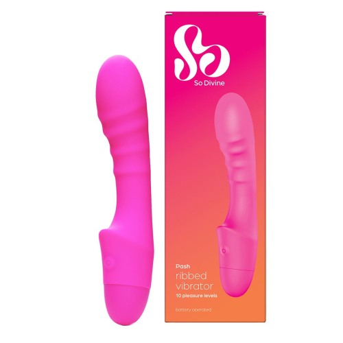 So Divine - Pash Ribbed G-spot Vibrator - Ребристый вибратор для точки G, 12.5х3.4 см (розовый)