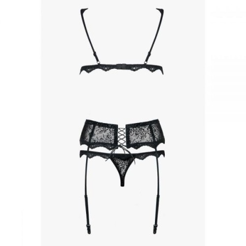 Obsessive Emperita set - комплект эротического белья с поясом для чулок, L/XL (чёрный)