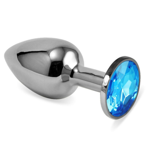 LoveToy Rosebud Classic Metal Plug S - маленькая металлическая анальная пробка с кристаллом, 6.8х3 см (голубой)