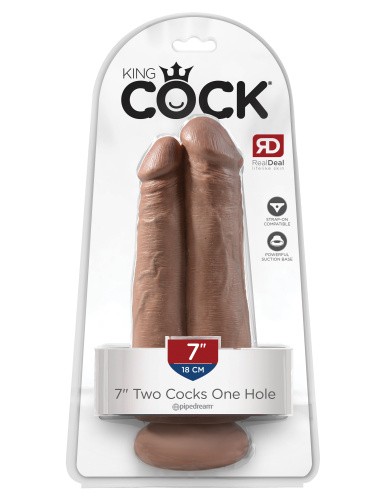 Двойной фаллоимитатор King Cock 7 Two Cocks One Hole, 18х6 см (смуглый)