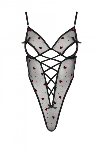 Passion Lovelia Body - соблазнительное боди с сердечками, XXL/XXXL (чёрный)