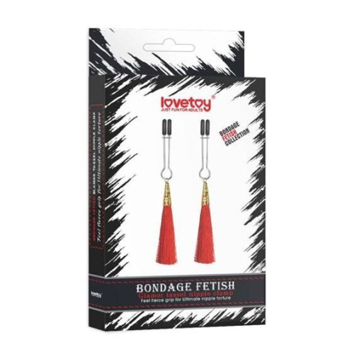 LoveToy - Glamor Tassel Nipple Clamp Red - Зажимы для сосков с кисточками (красный)