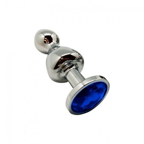 Wooomy Lollypop Double Ball Metal Plug M - Анальная пробка, 9.4х3.1 см (синий)